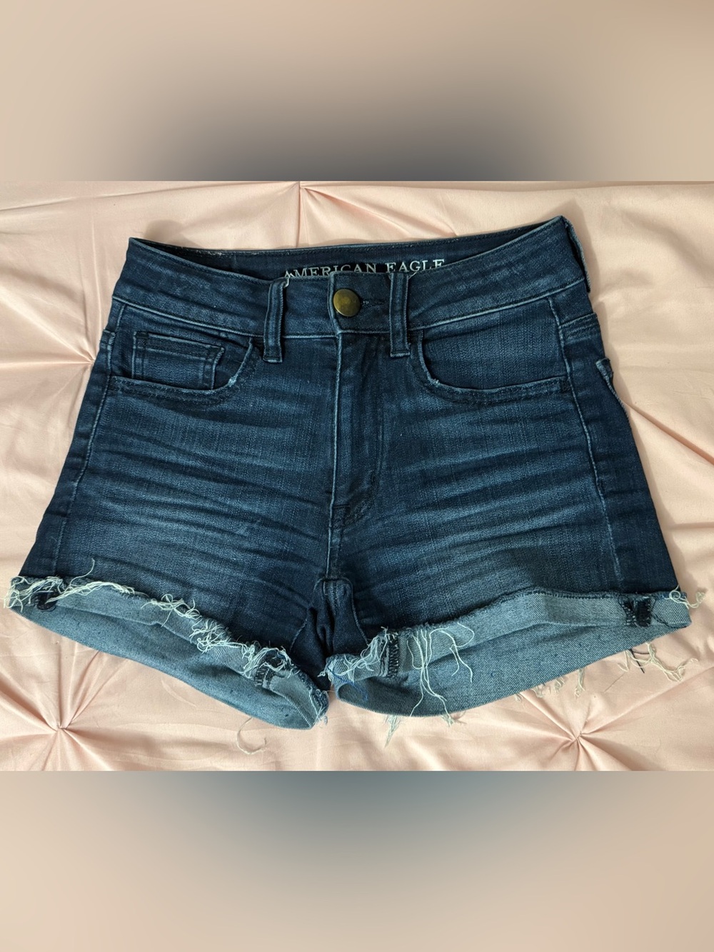 American Eagle Outfitters Dark Wash Frayed Hem Denim Shorts